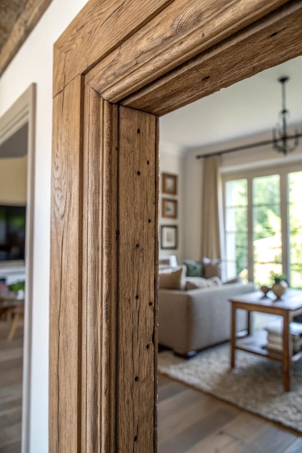 A portal that celebrates nature's palette, showcasing the intricate grains and textures of the wood.