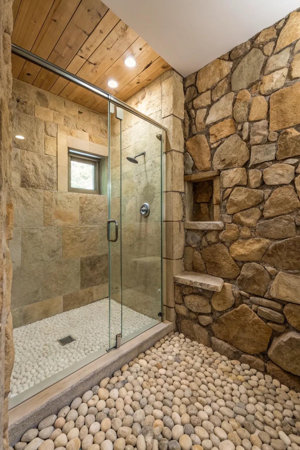 Genuine stone surfaces enrich your shower with natural charm.