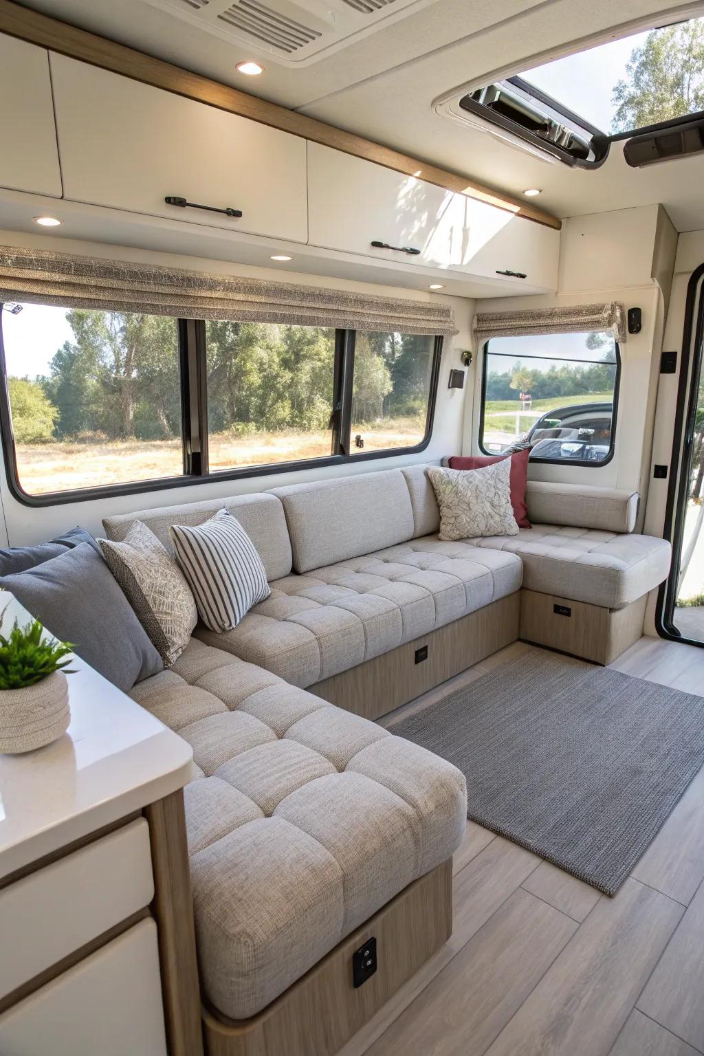 Modular couches create flexible seating in RVs.
