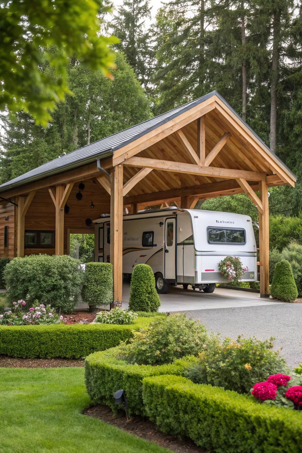 A shelter open on all sides provides easy access and protection.