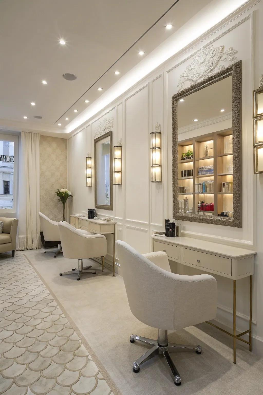 A minimalist salon layout radiating elegance and spaciousness.
