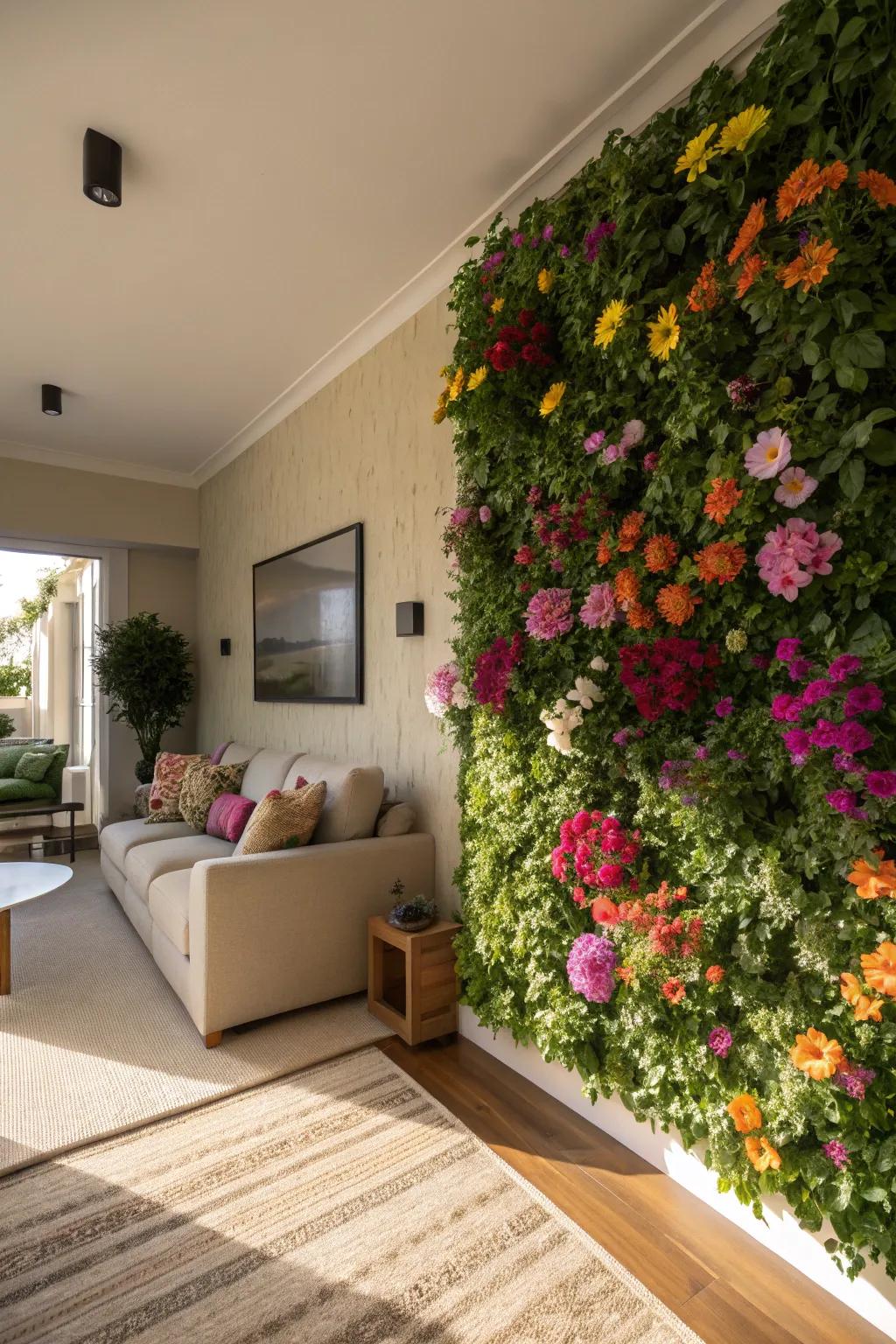A floral backdrop that brings a garden atmosphere indoors.