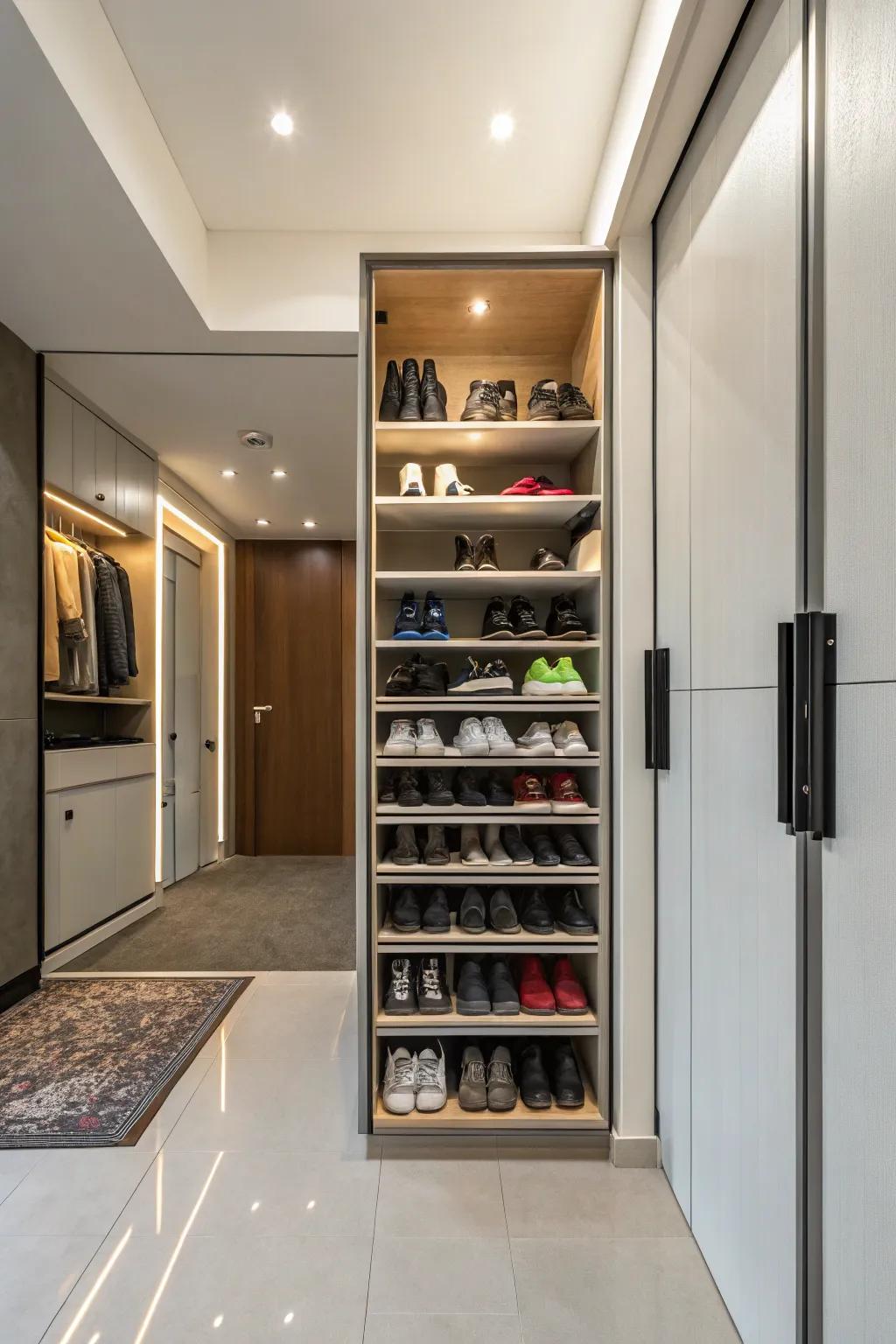 Keep your shoes neatly displayed and within easy reach using simple open shelving.