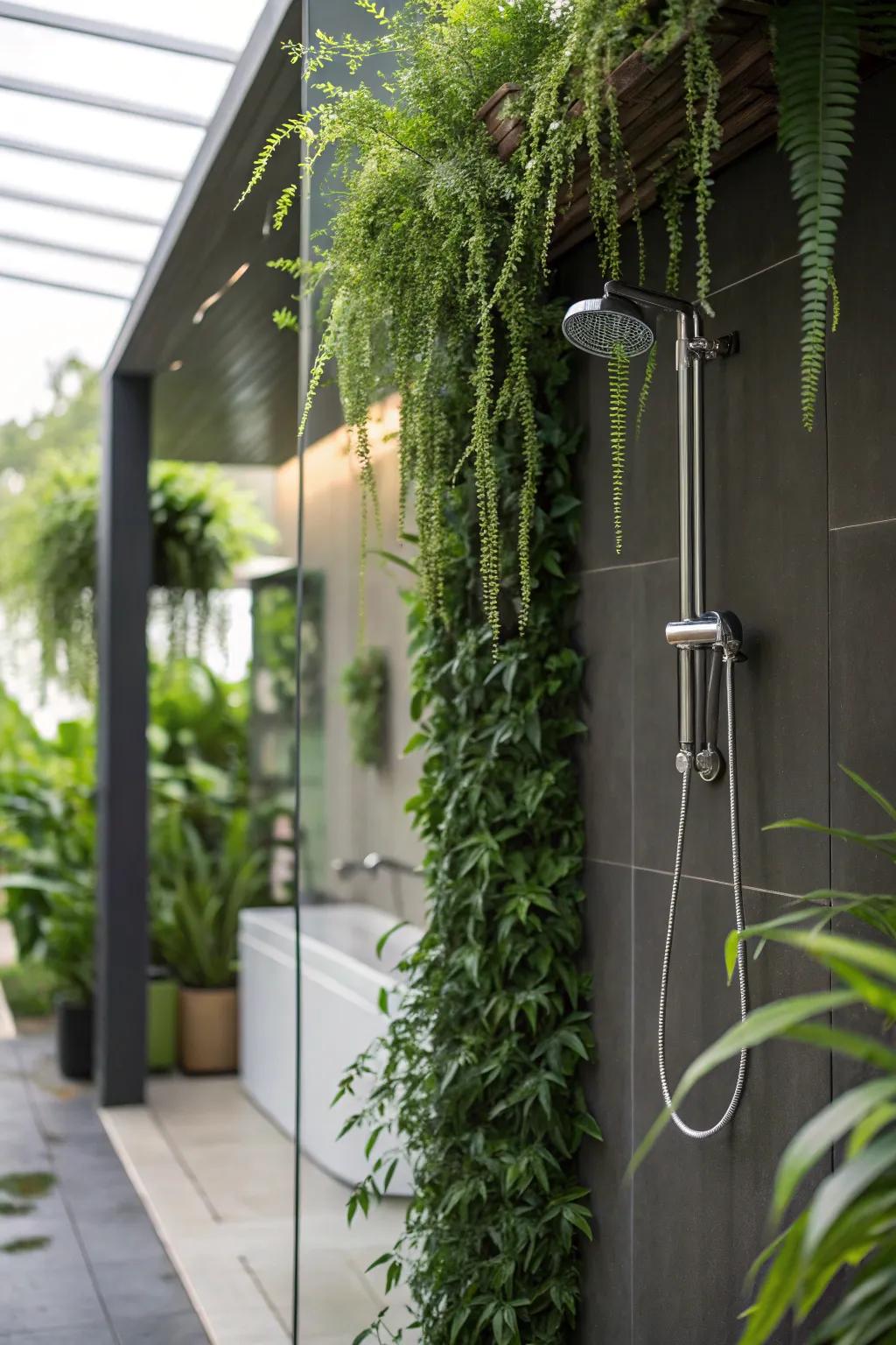 Welcoming nature into your shower through verdant accents.