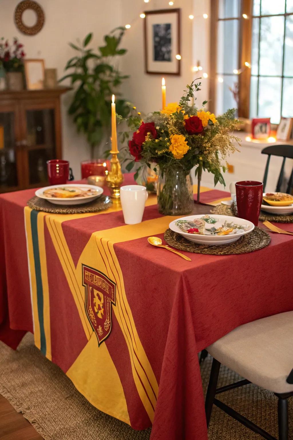 A table decked out in school colors radiates an immediate sense of festivity.