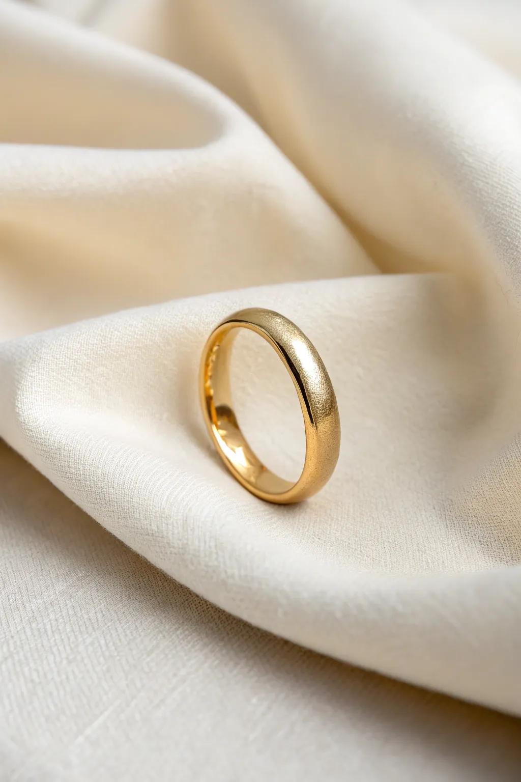 A sleek and classic minimalist gold circle resting elegantly on a soft fabric.
