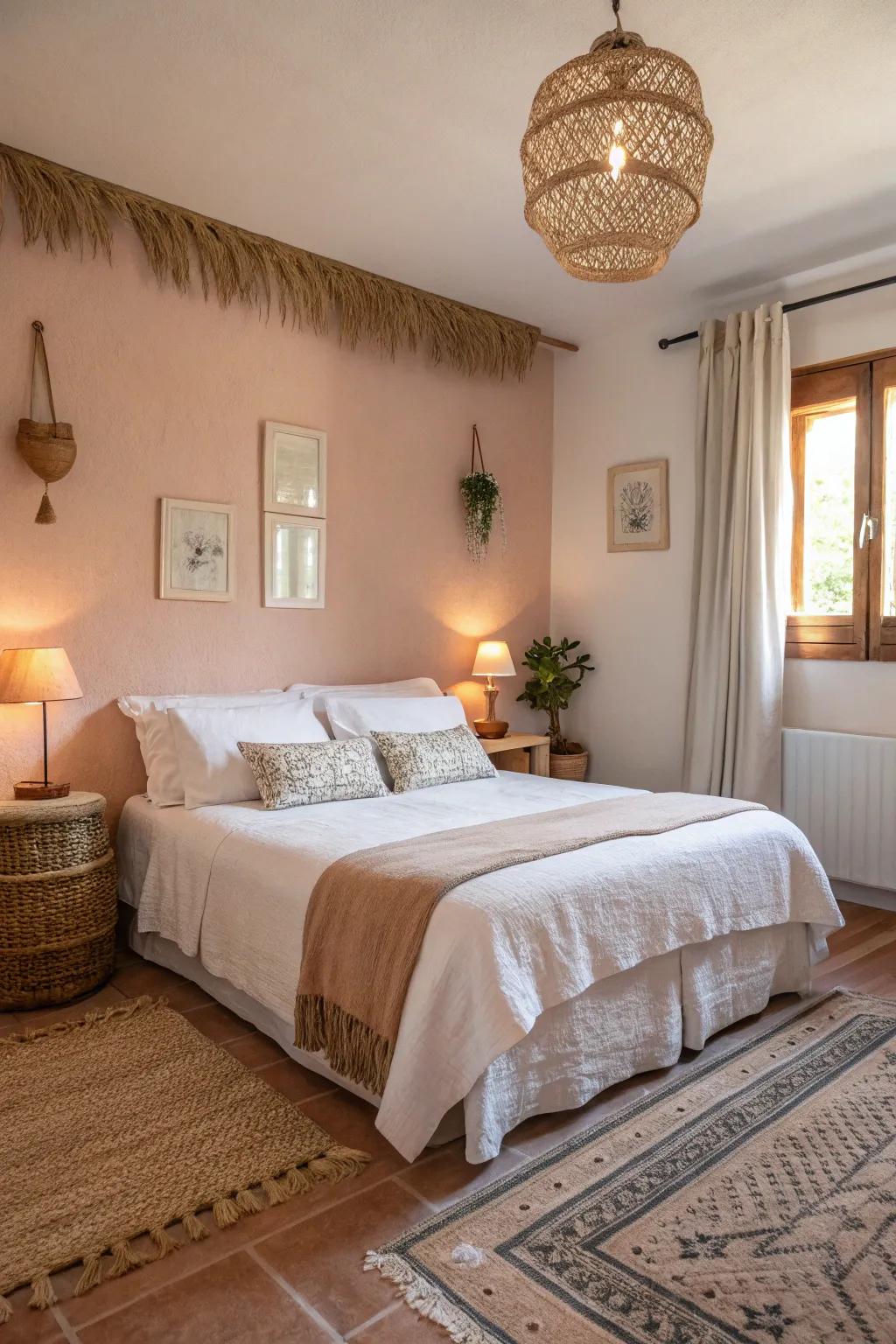 A sleeping space featuring a gentle color palette designed to create a calm atmosphere.