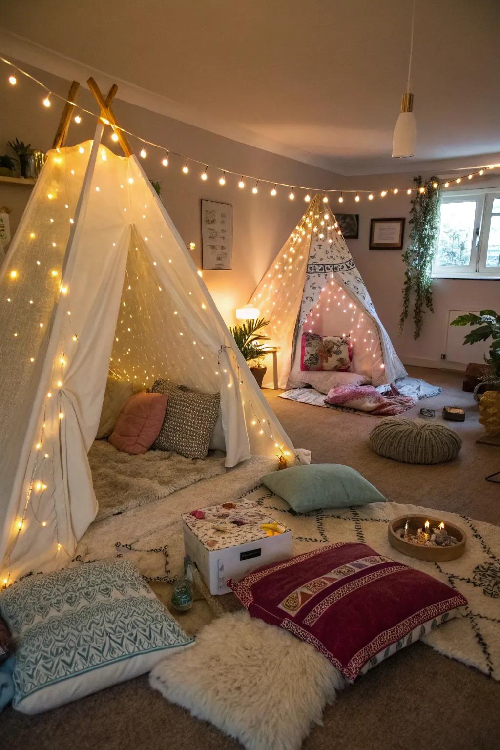 Welcome nature indoors with a comfortable glamping arrangement.