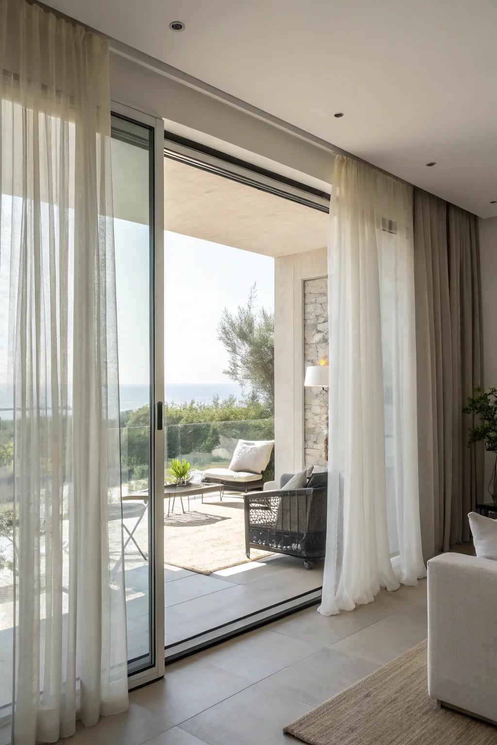 For a stylish and adaptable solution, layer sheer and heavier curtains.