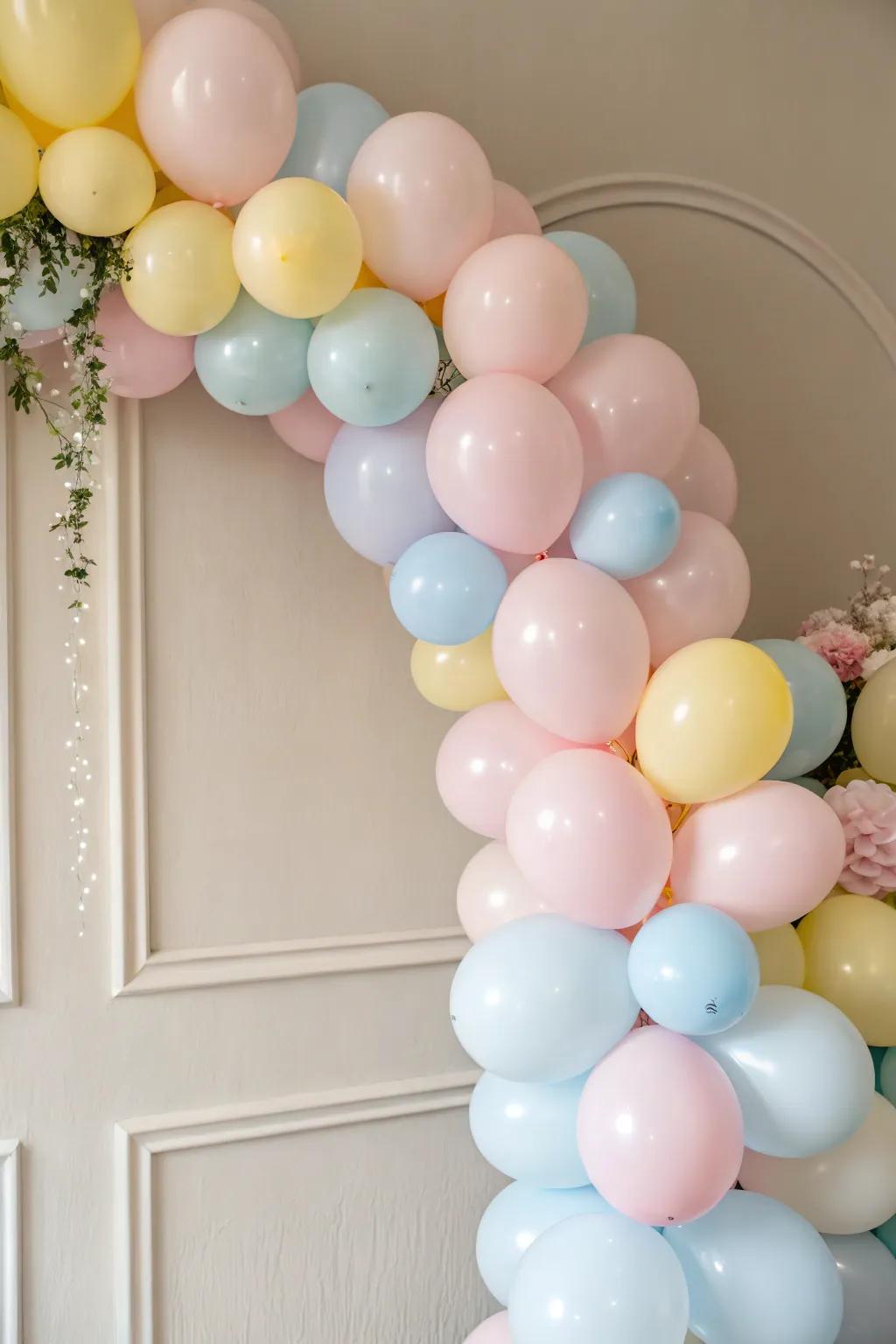 A delightful pastel balloon arrangement perfect for a cozy celebration.