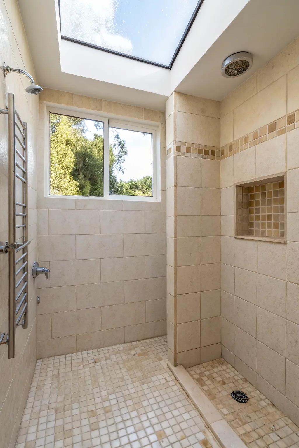 Pale tiles can transform a confined bathroom into a more expansive-feeling area.