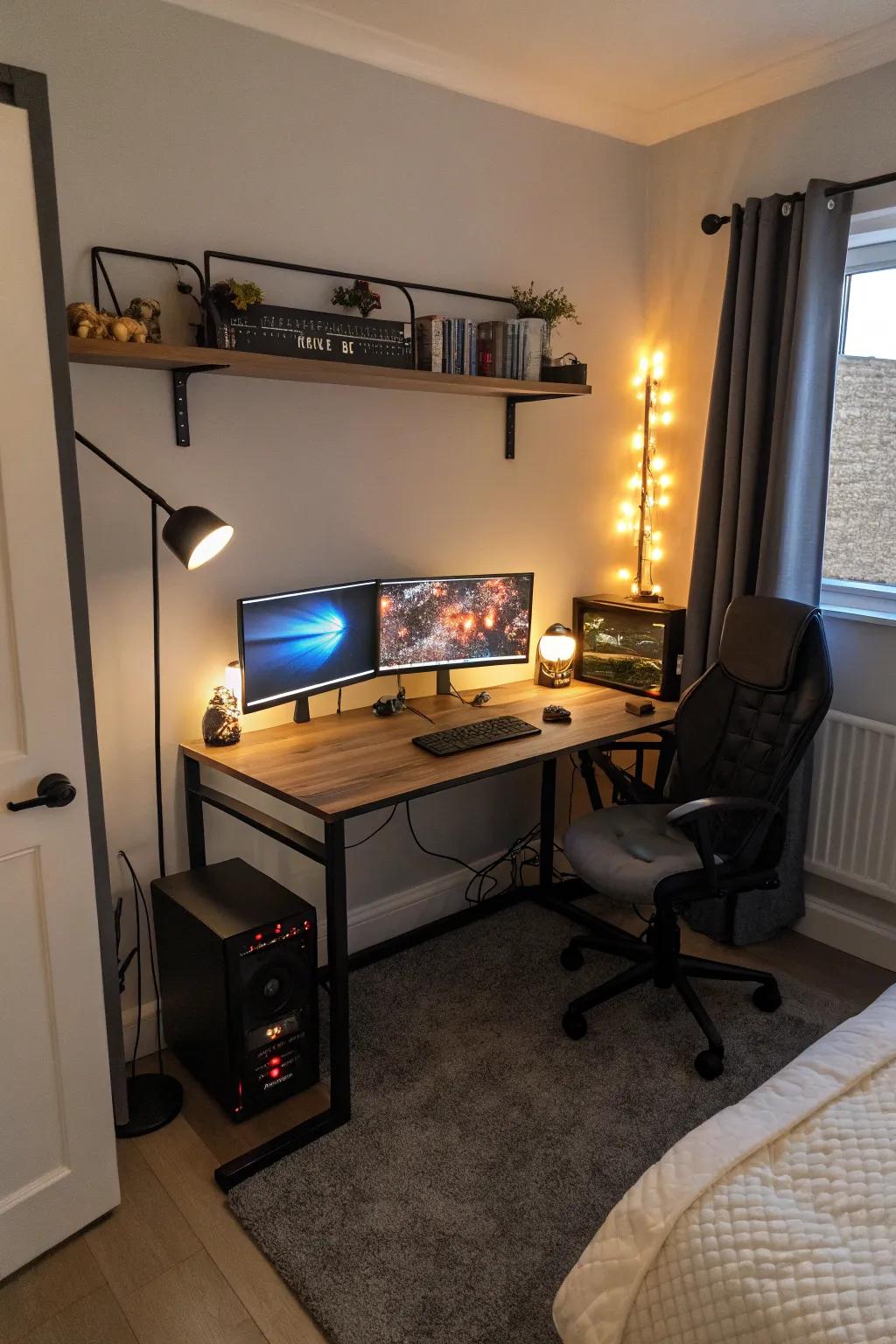 Streamlined desks merge effortlessly into tight spaces, providing a practical solution.