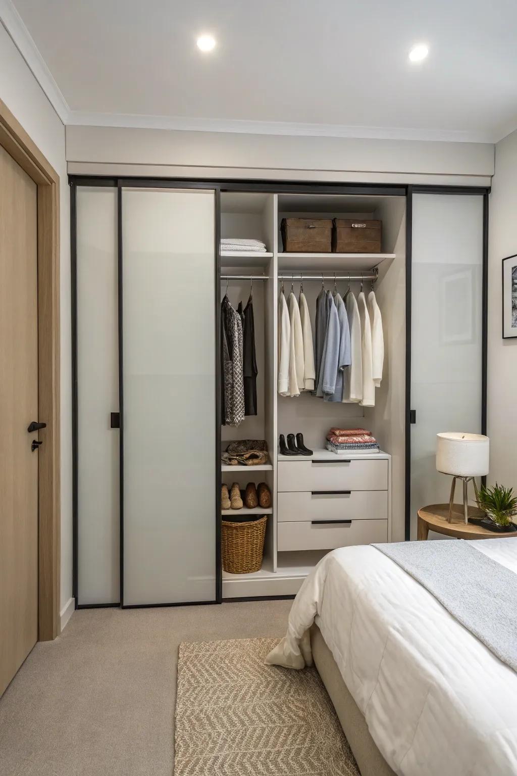 Sliding doors offer a chic, space-saving solution.