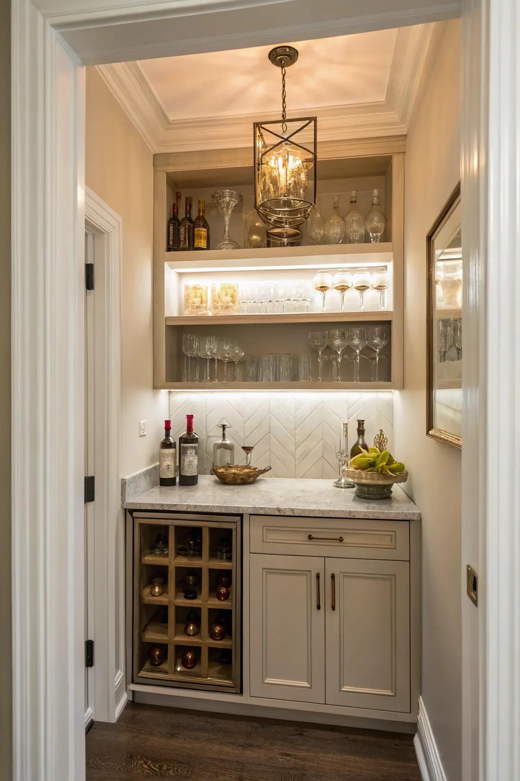 A closet reimagined as a stylish refreshment station.