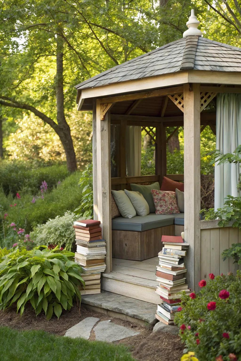 Craft your personal reading sanctuary with a snug small pavilion.