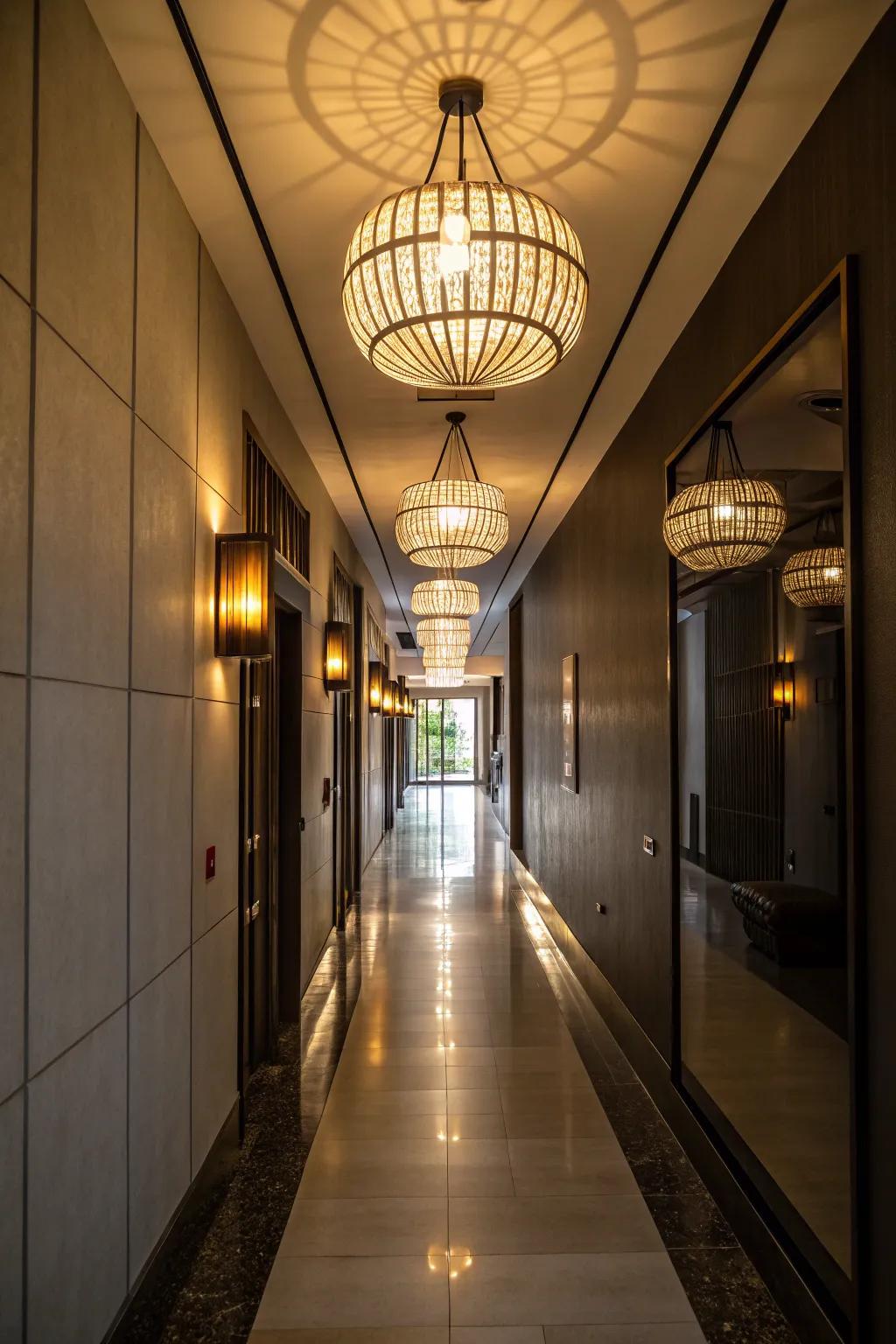Hanging illumination enhances the feel and light in hallways.