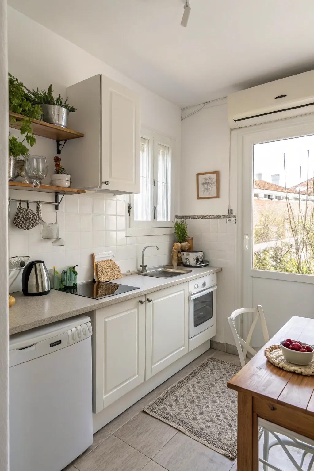 Gentle off-whites cultivate a perception of space and illumination.