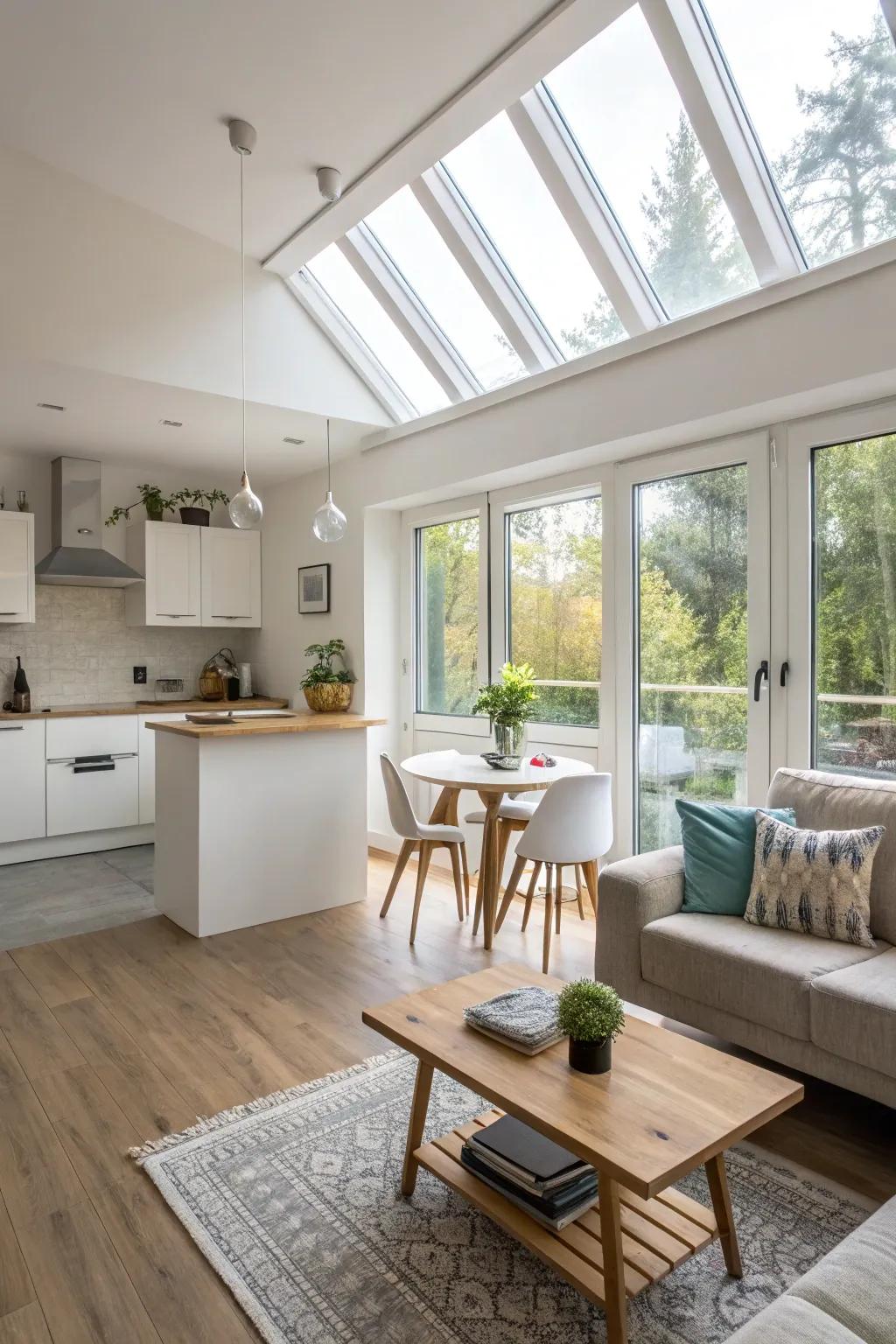 A design with an open concept that optimizes space and light.