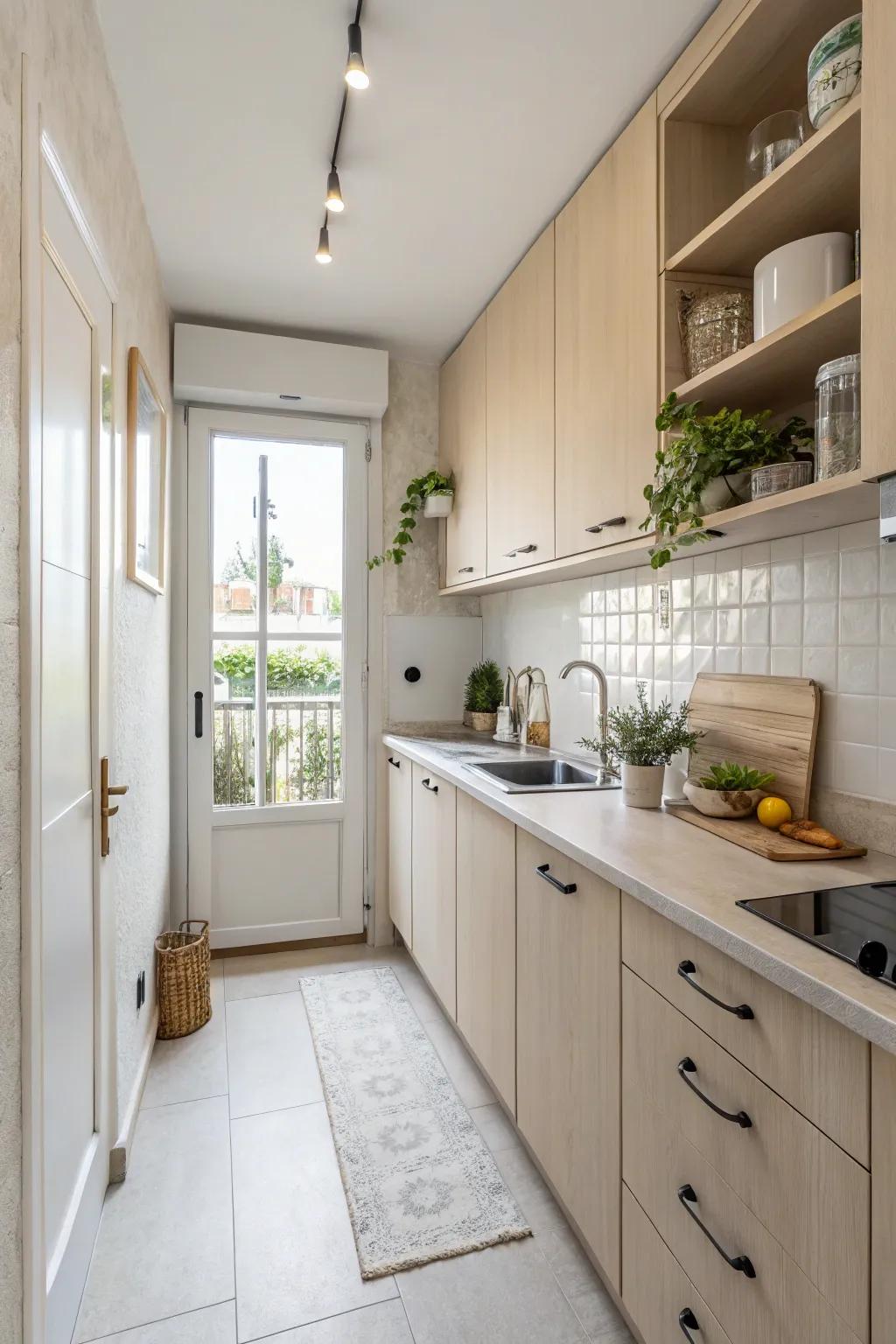 Pale hues in this kitchen produce the illusion of added space.