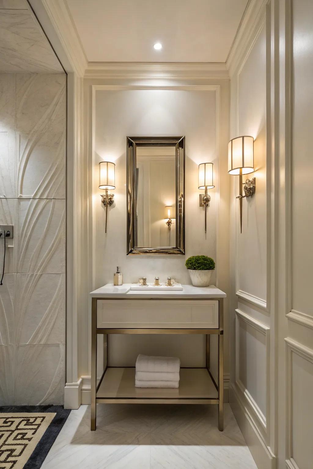 Unique lighting can elevate the style of your powder room.
