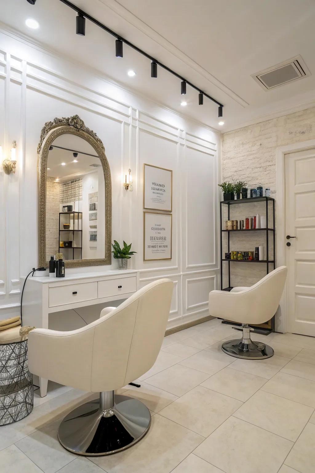A minimalistic salon interior radiating spaciousness and calm.