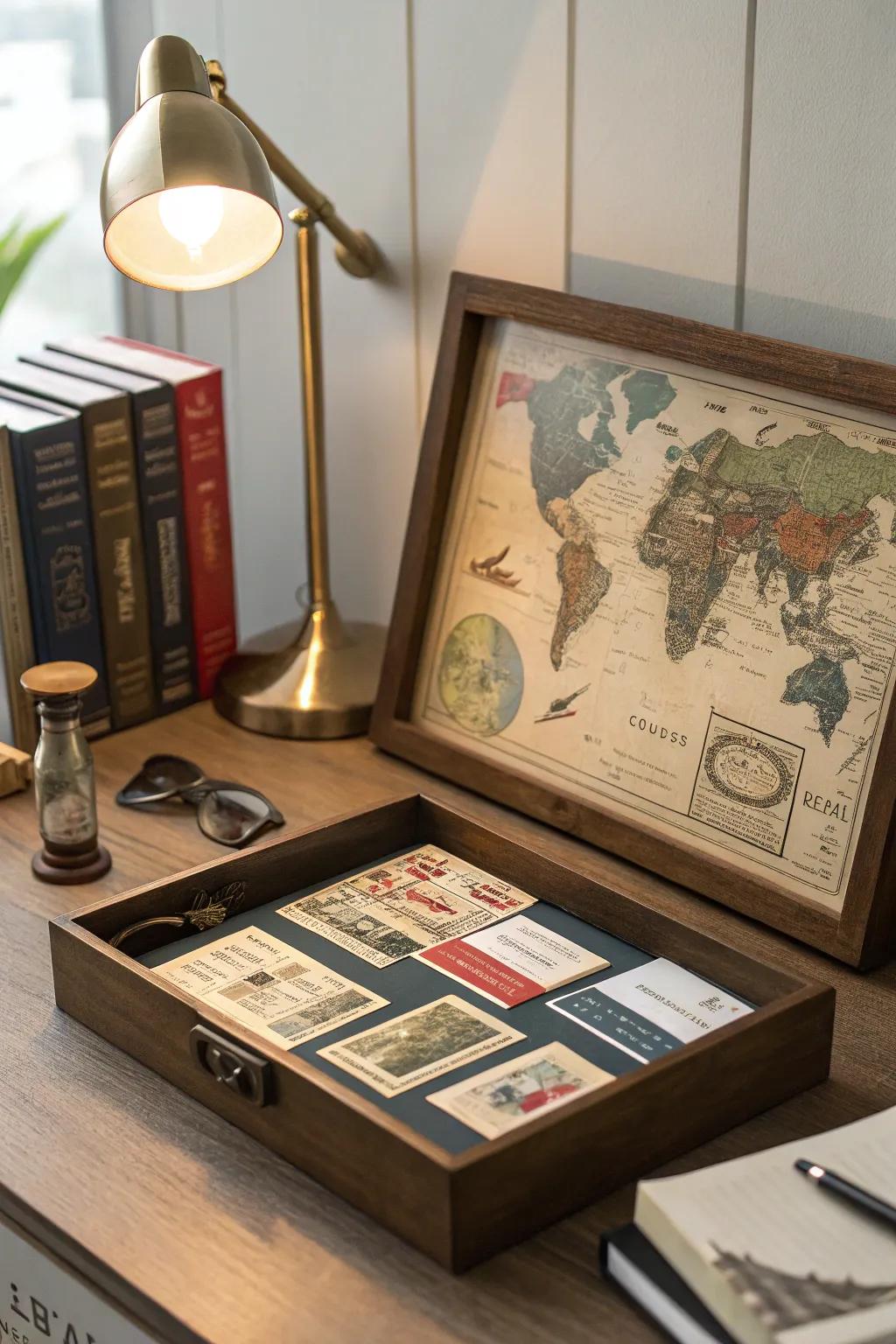 Relive your travels with a keepsake-filled shadow box.