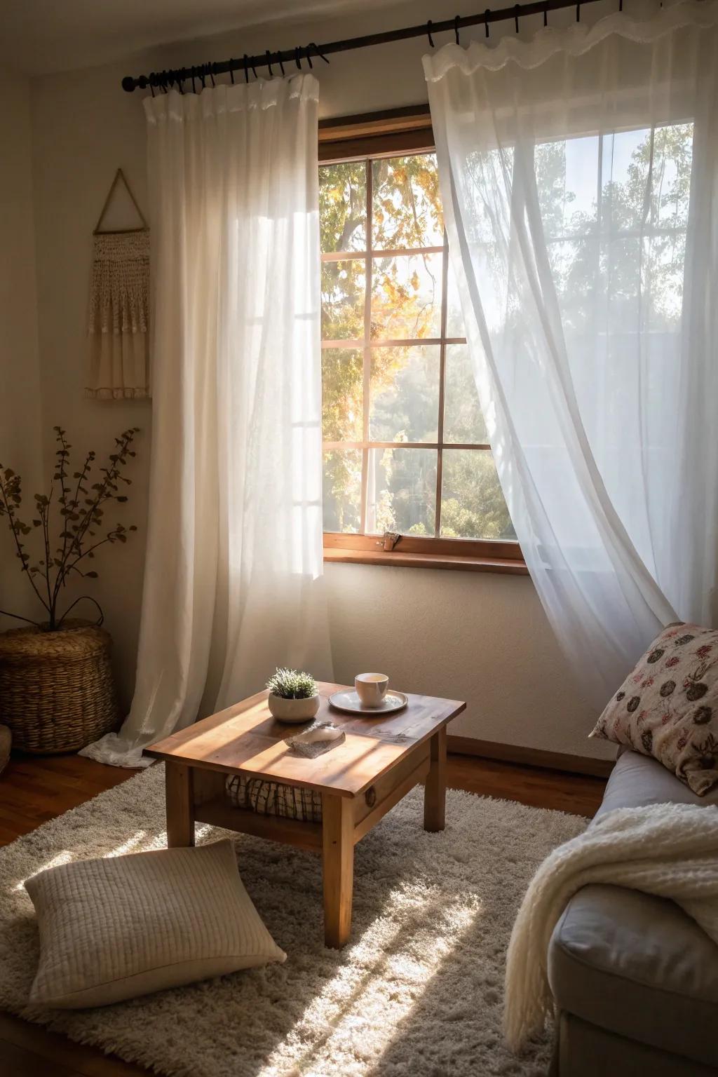Sheer curtains add a touch of elegance and softness to small windows.