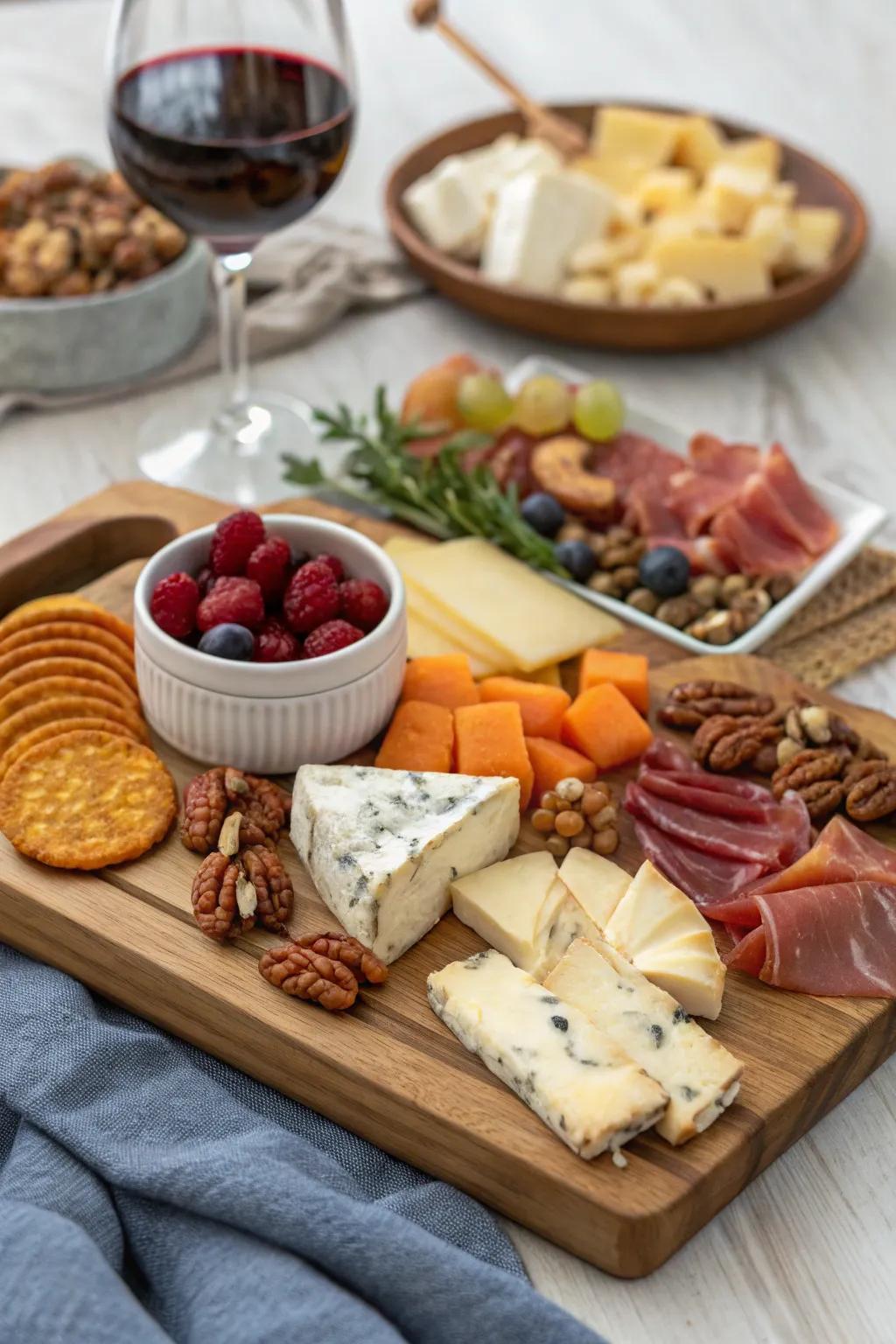 A stylish cheese and charcuterie setup sure to impress your guests.