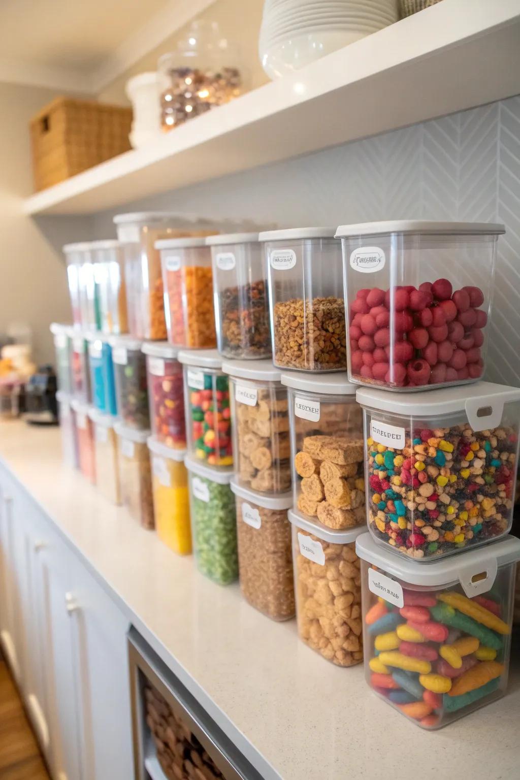 See-through containers allow you to effortlessly check available snacks.