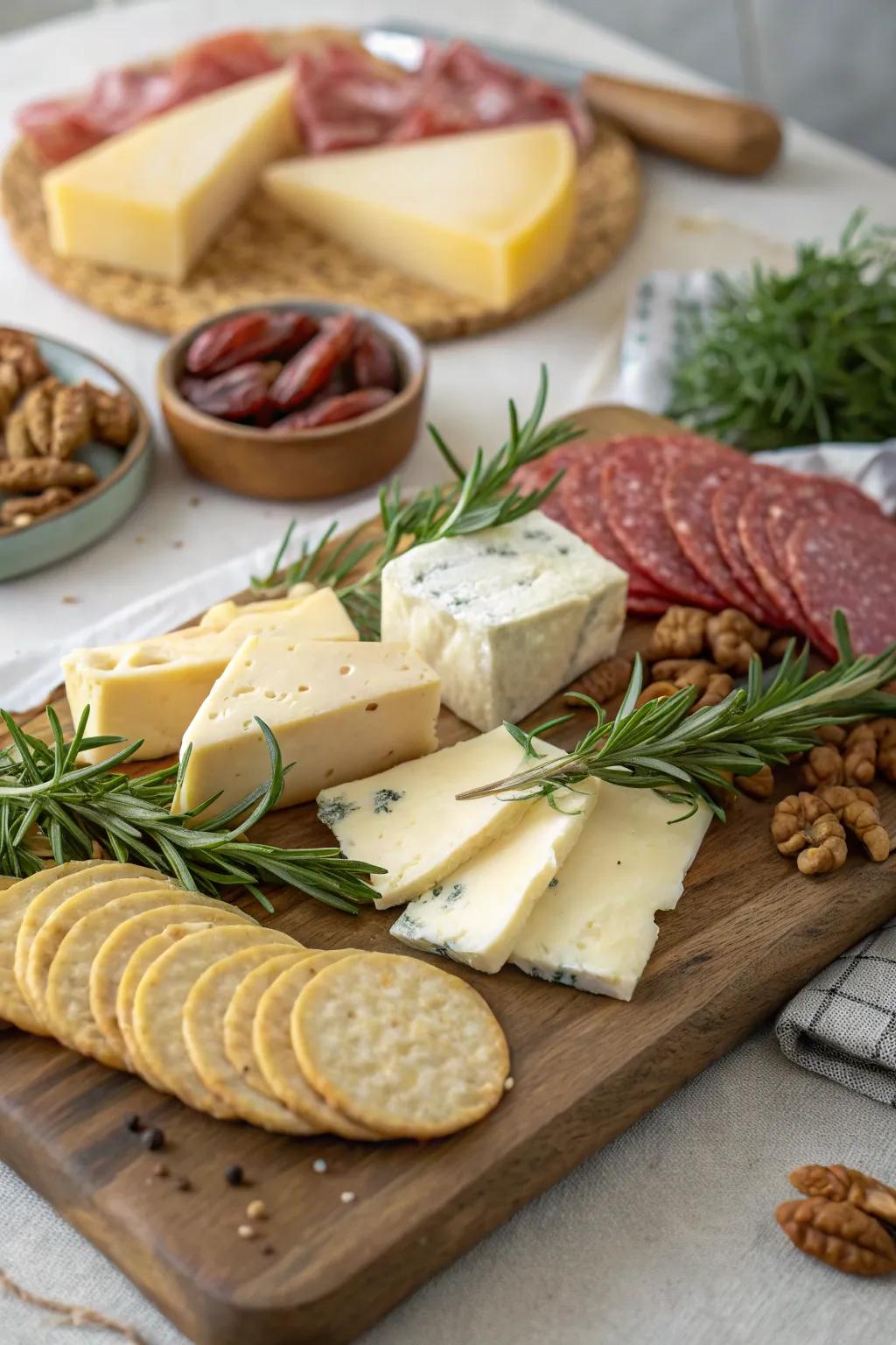 A classic cheese and charcuterie arrangement, meant for sharing.