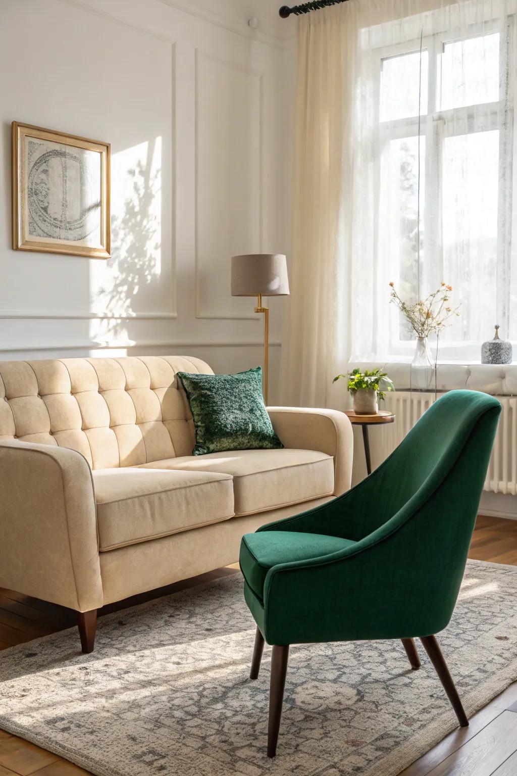 Contrasting hues bring an energetic and lively vibe to this living area.