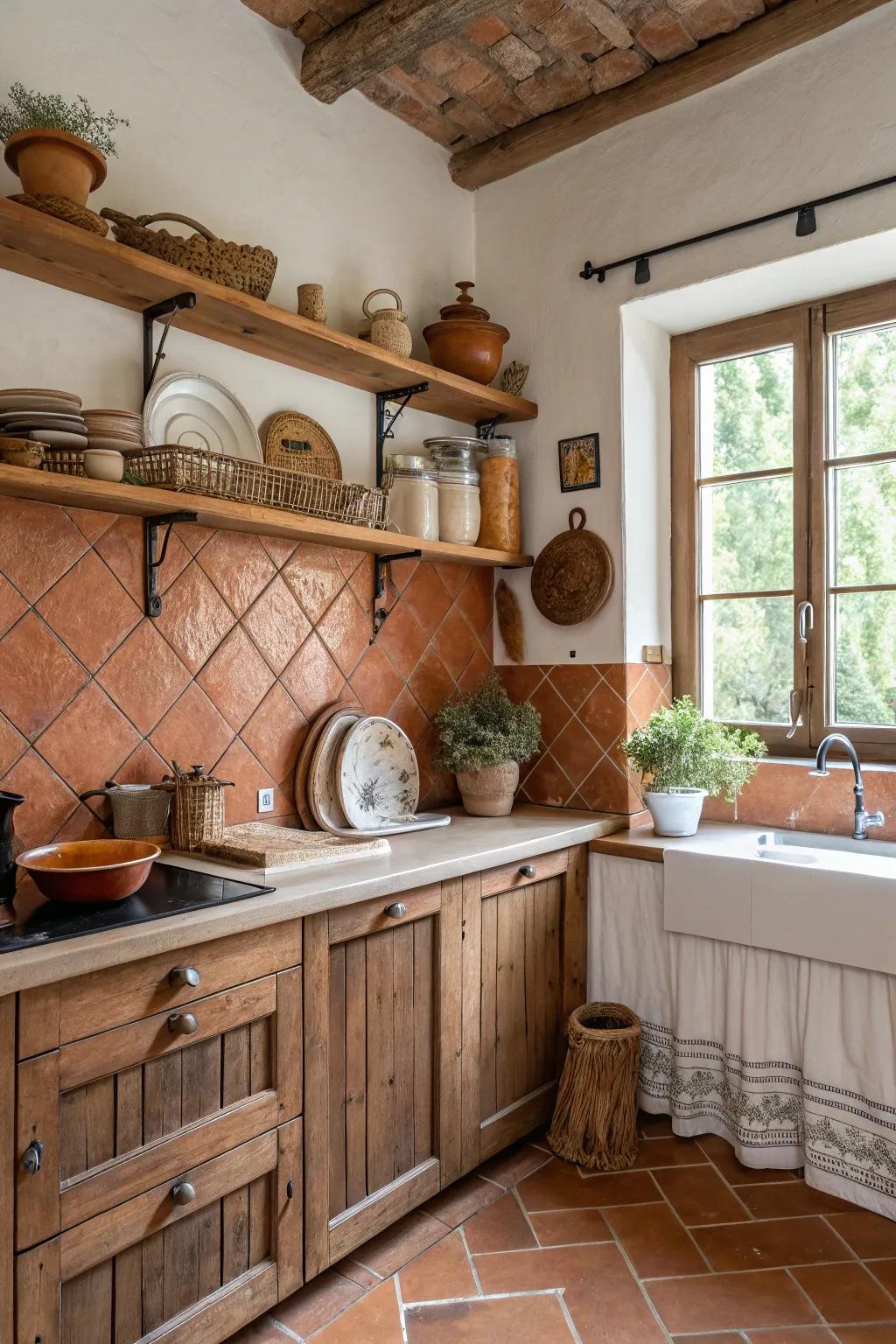 With these clay tiles, bring a bit of a desert sunset glow into your kitchen.