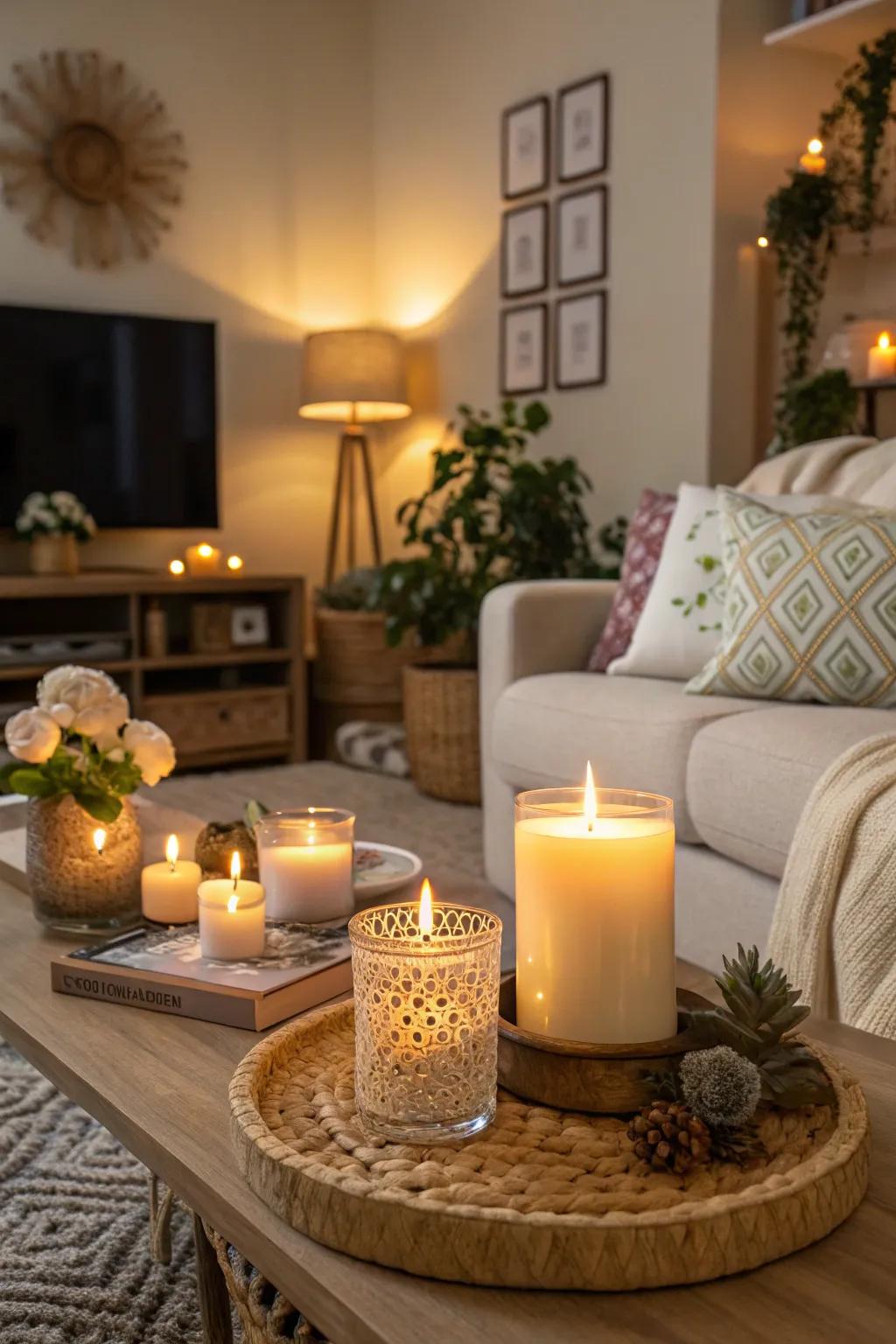 Fragrant lights cast a welcoming and peaceful glow.