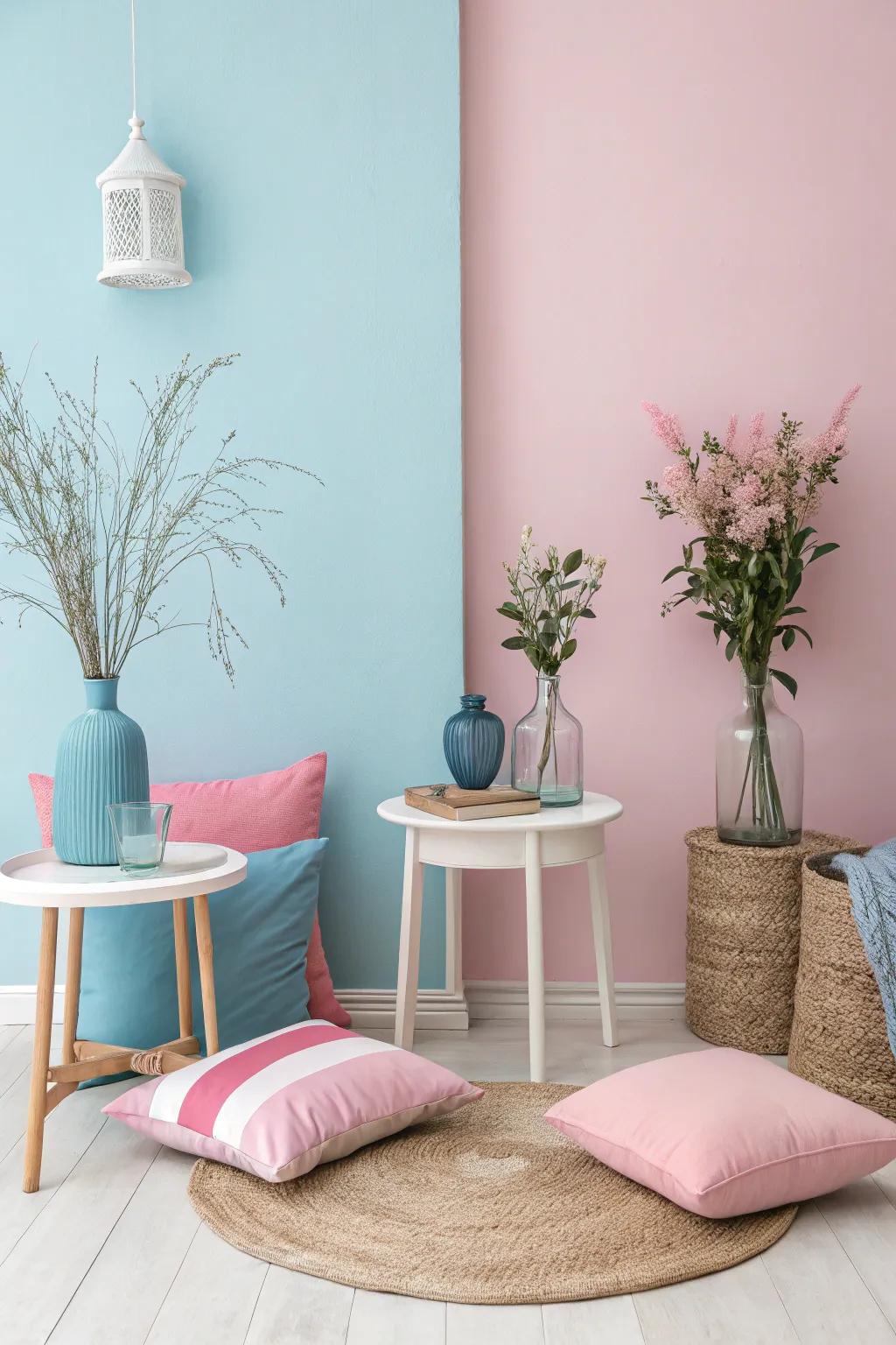 Color-coded zones in a shared space enhance each child&rsquo;s sense of personal territory.