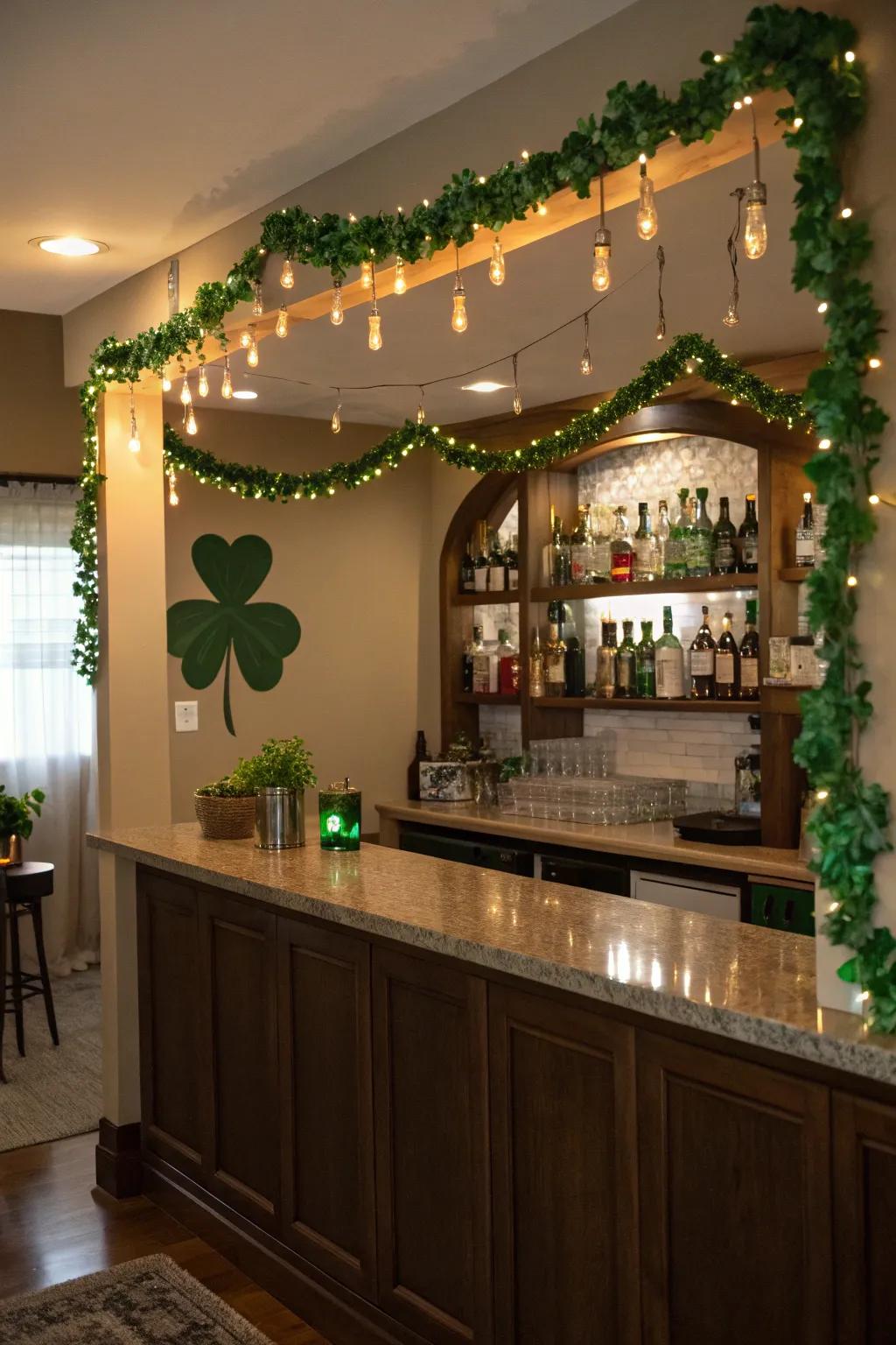 A splash of green with clover garlands perfectly sets the mood for St. Patrick's Day.