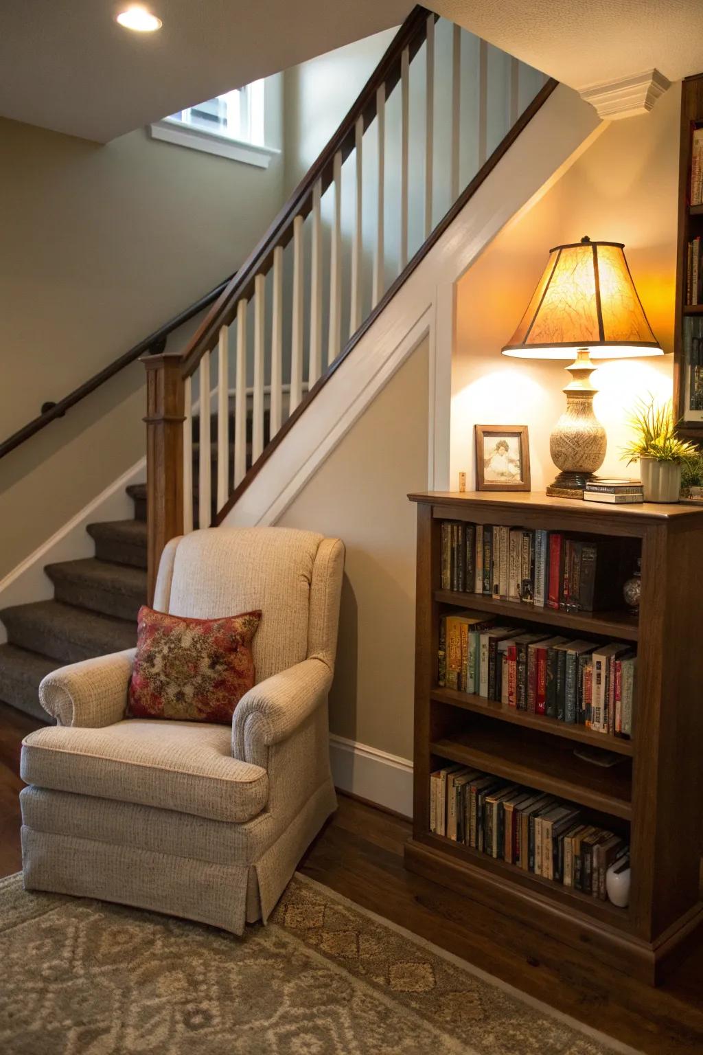 For book lovers, a comfortable reading nook on your stair landing is the ideal getaway.