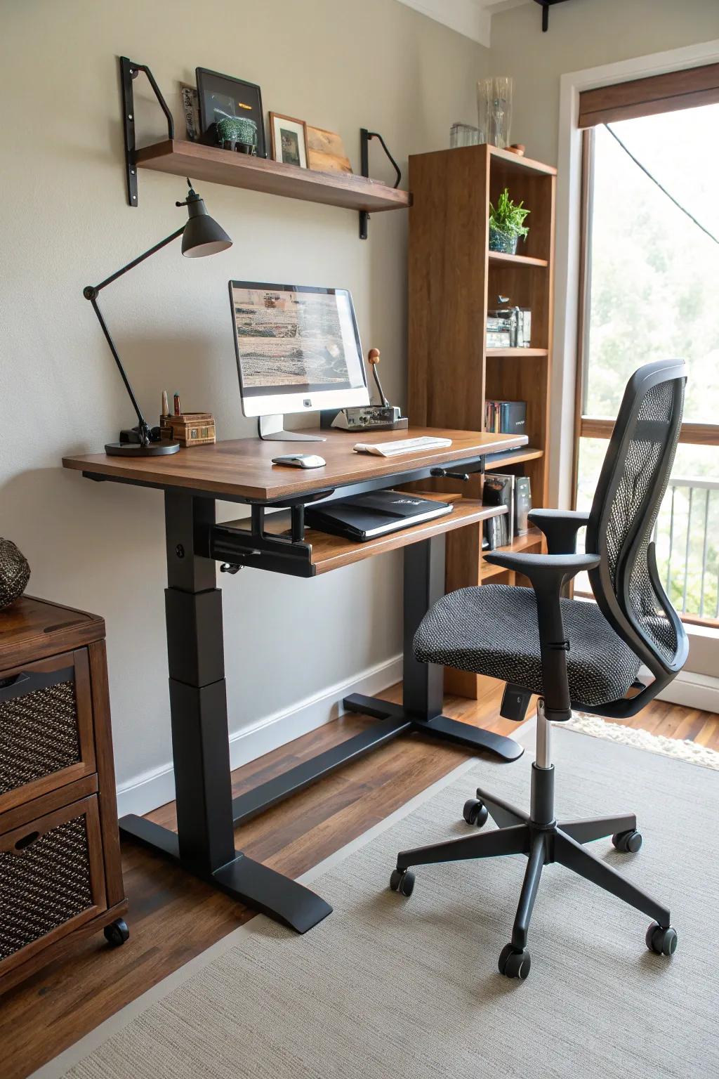 A versatile adaptable standing desk setup providing peak comfort and productivity.