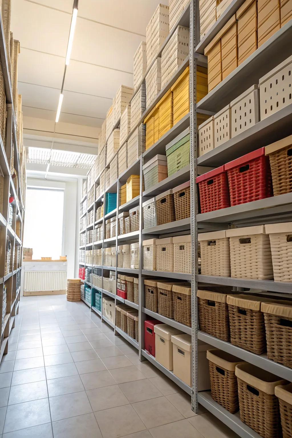 Upright shelving systems make extra room and improve organization.