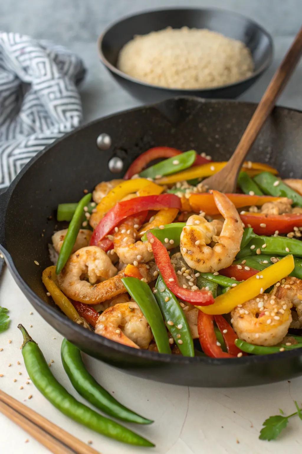 Tangy prawn medley, a meal that's both swift and vibrant.