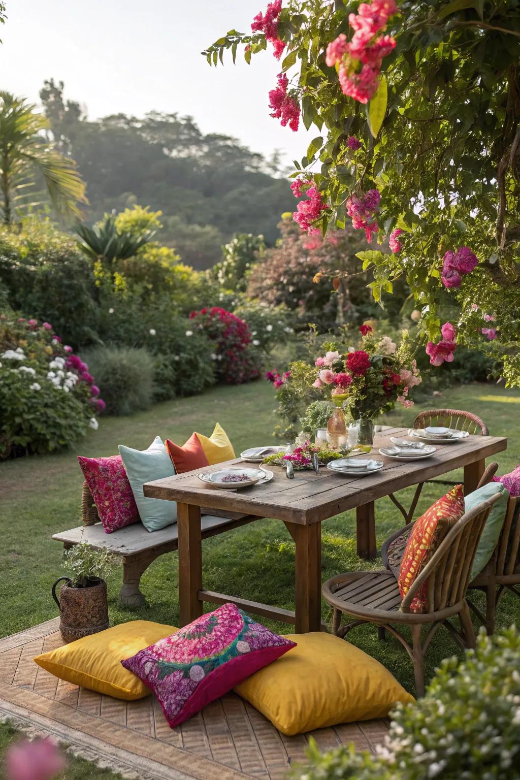 Enjoy dining amongst a floral paradise with a beautiful garden setting.