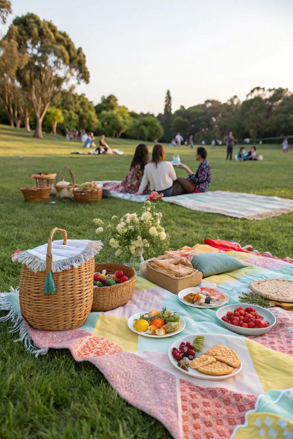 A serene picnic in the park creates a relaxed birthday atmosphere.