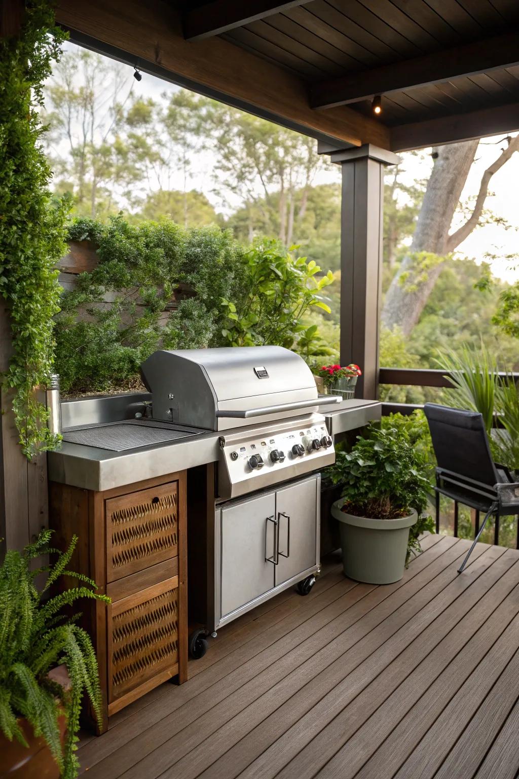 A quintessential outdoor grilling station, prepared for a summer cookout.
