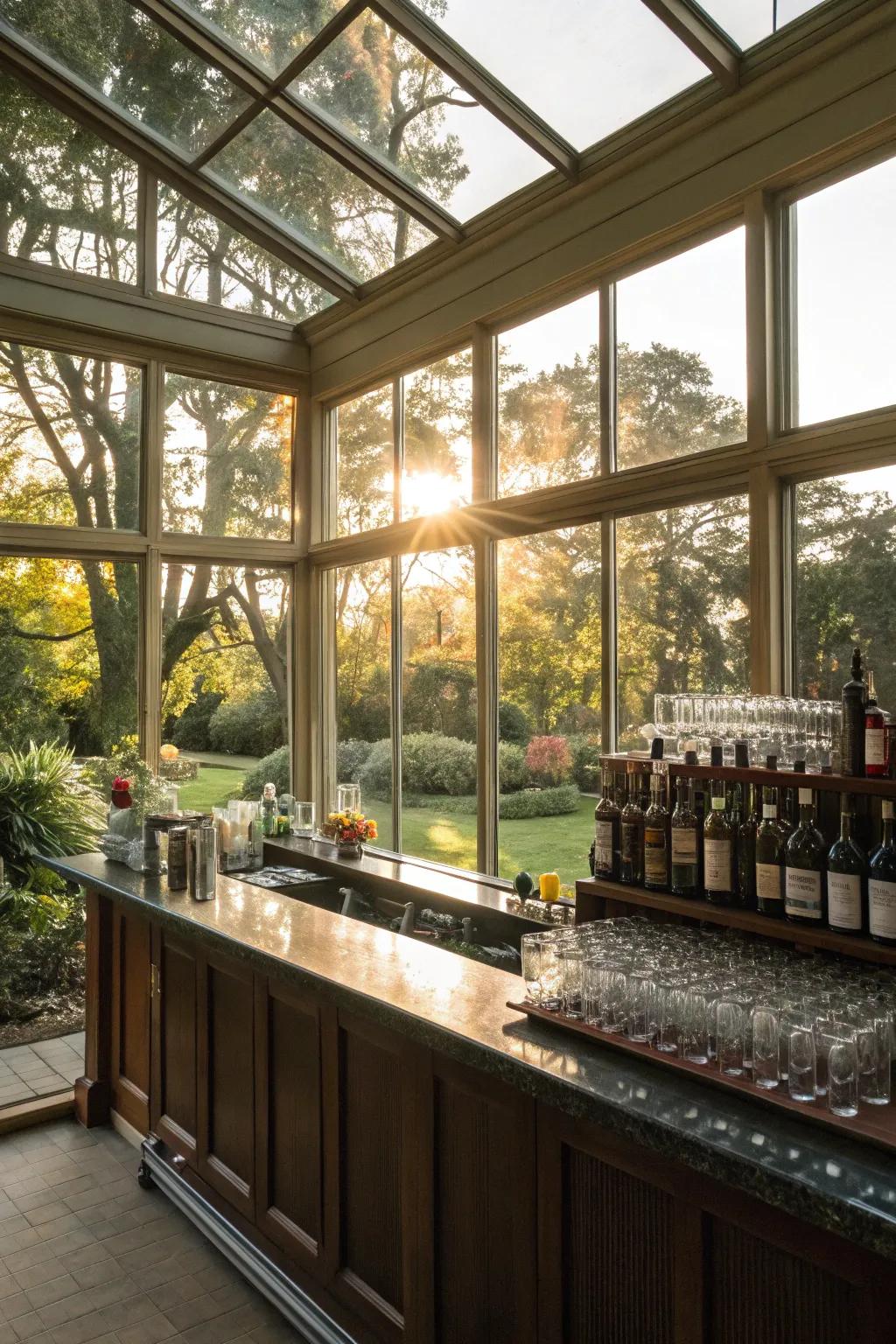 Enhancing natural light in your sunroom bar results in an inviting and revitalizing setting.