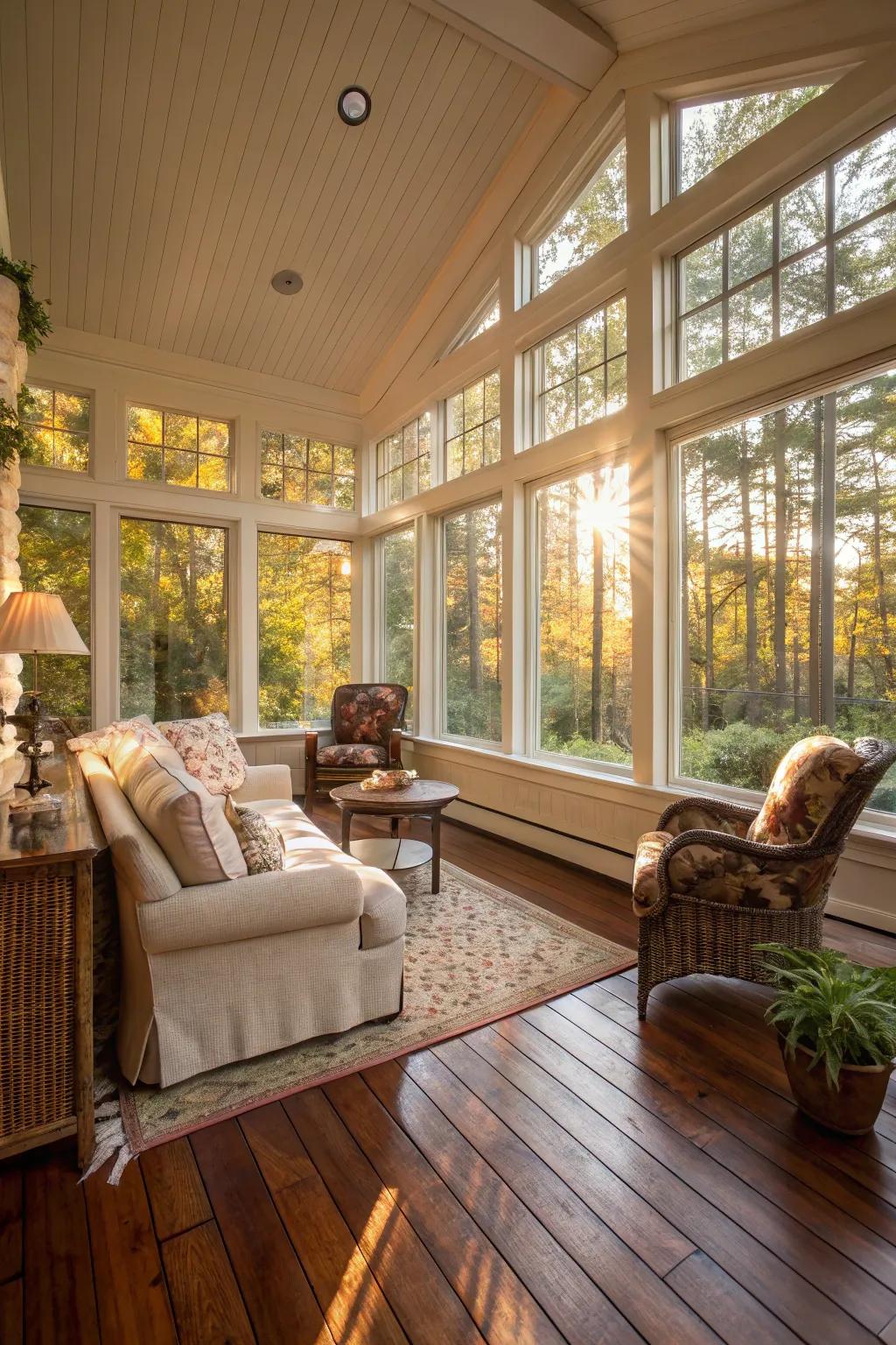 Timber floors infuse natural comfort and class into any sunroom.