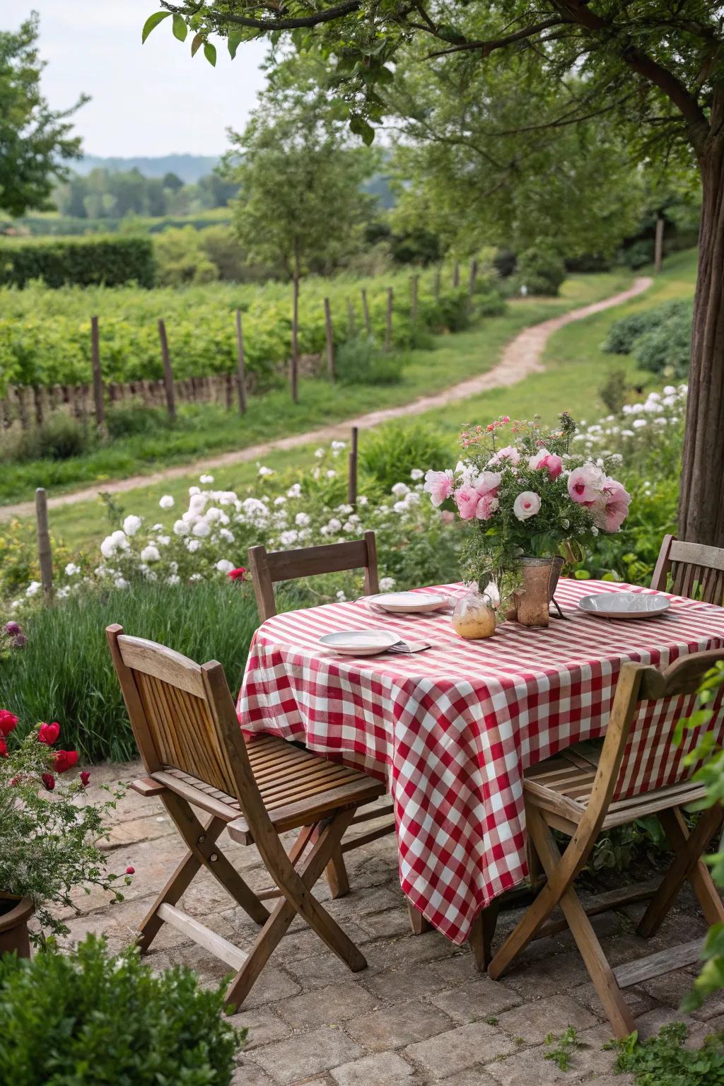A classic red and white checkered tablecloth transforms any table into a barbecue-ready centerpiece.
