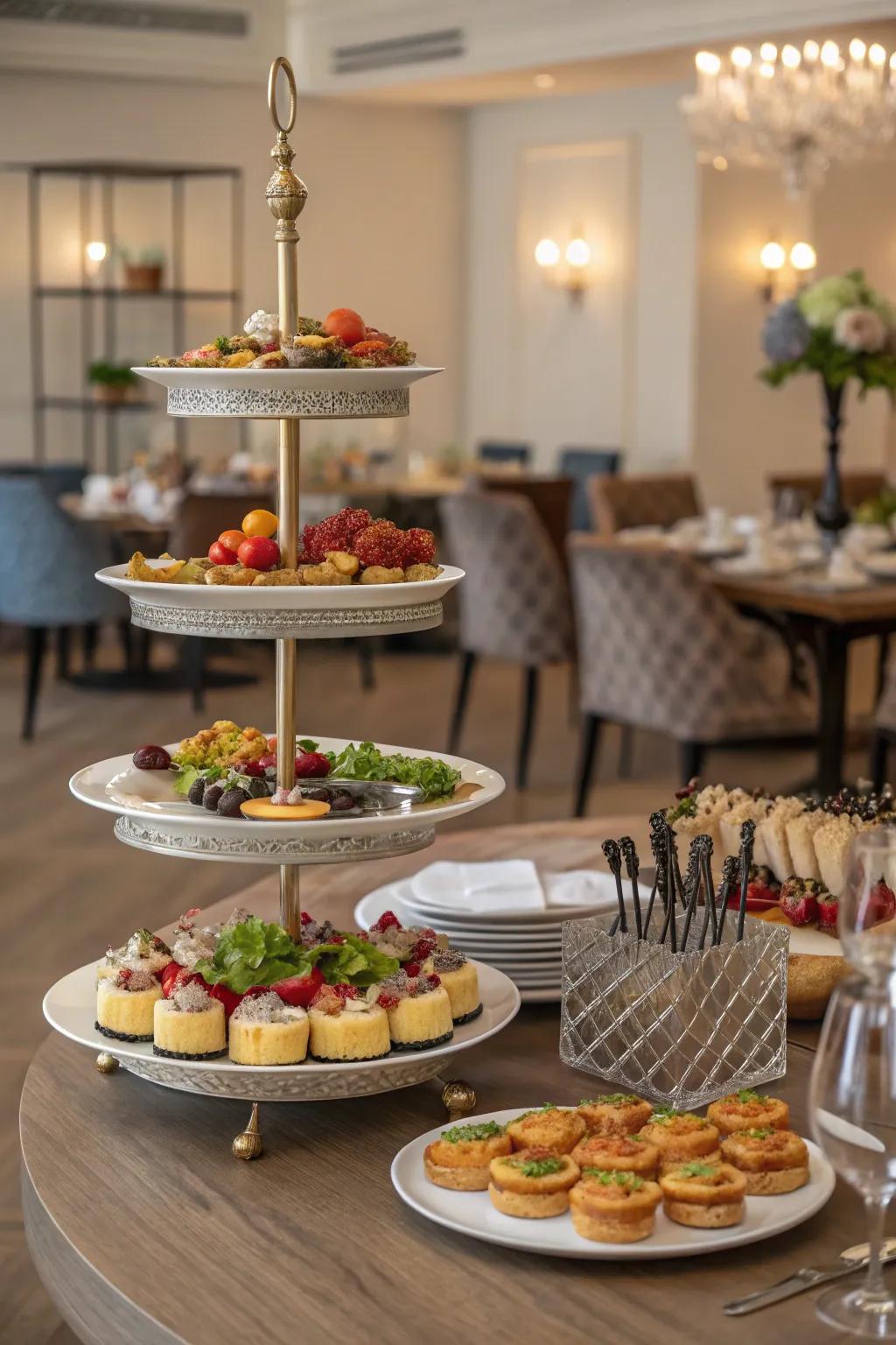 Tiered stands offer style and practicality to your buffet.