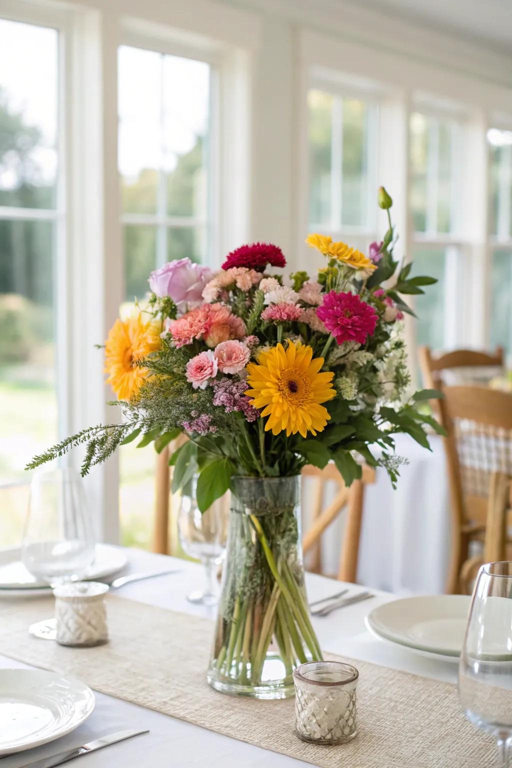 Lively floral arrangements breathe vibrancy and color into your table setting.