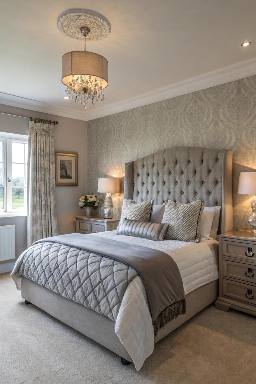A peaceful bedroom showcasing earthen-toned walls and slate accents.