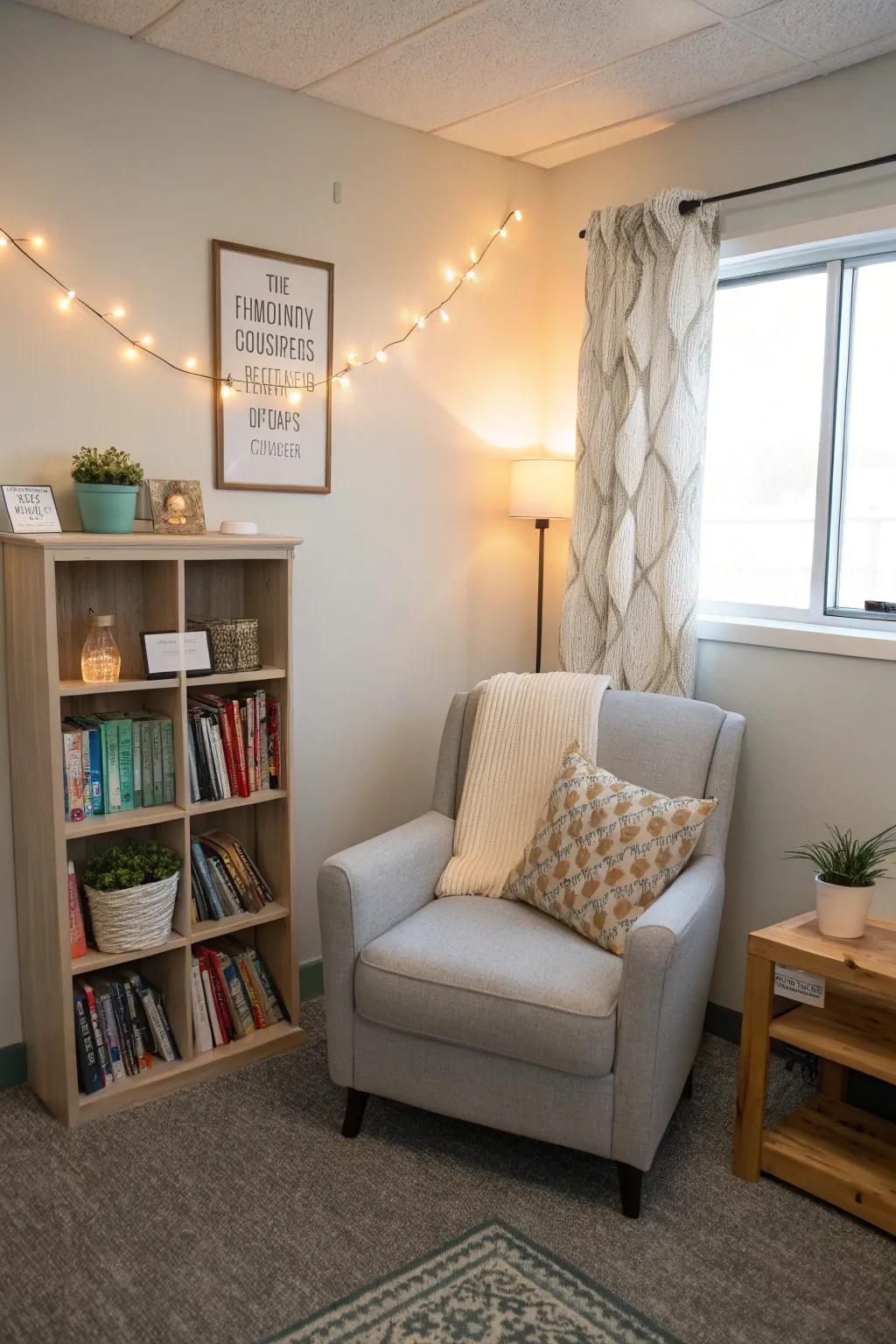 A reading nook providing ease and a moment to relax.