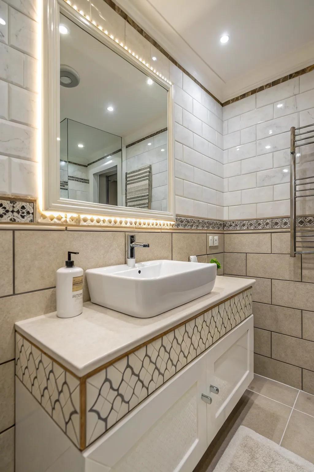 Round edge tiles lend a classic air to any bathroom or kitchen environment.